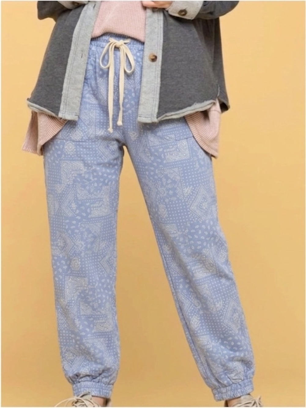 Relaxed Light Blue Bandana-Print Drawstring Joggers
